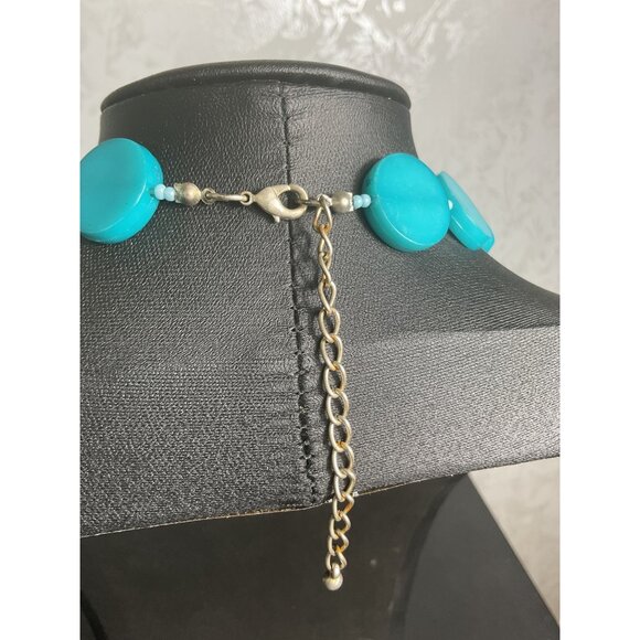 Turquoise Blue Beaded Statement Necklace With Large Pendant & Adjustable Chain - Picture 3 of 4